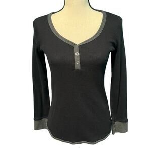Liz Claiborne Active Black & Gray Snap Front Thermal Long Sleeve Shirt Small